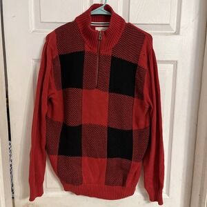 Weatherproof Vintage Men's 1/4 Zip Sweater Red Plaid Medium Long Sleeve